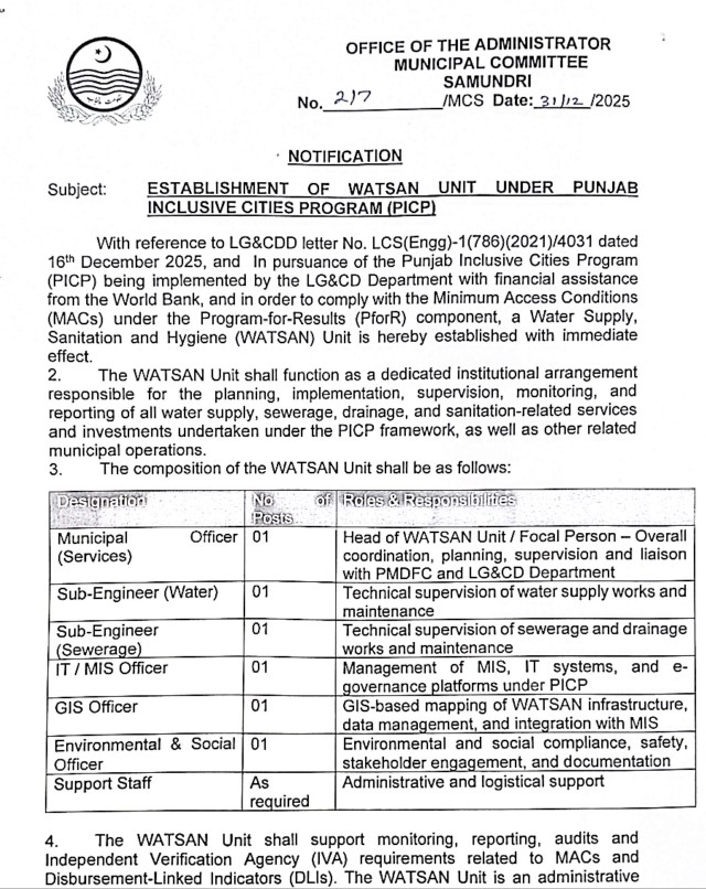 WATSAN Unit Operationalization in MCs  